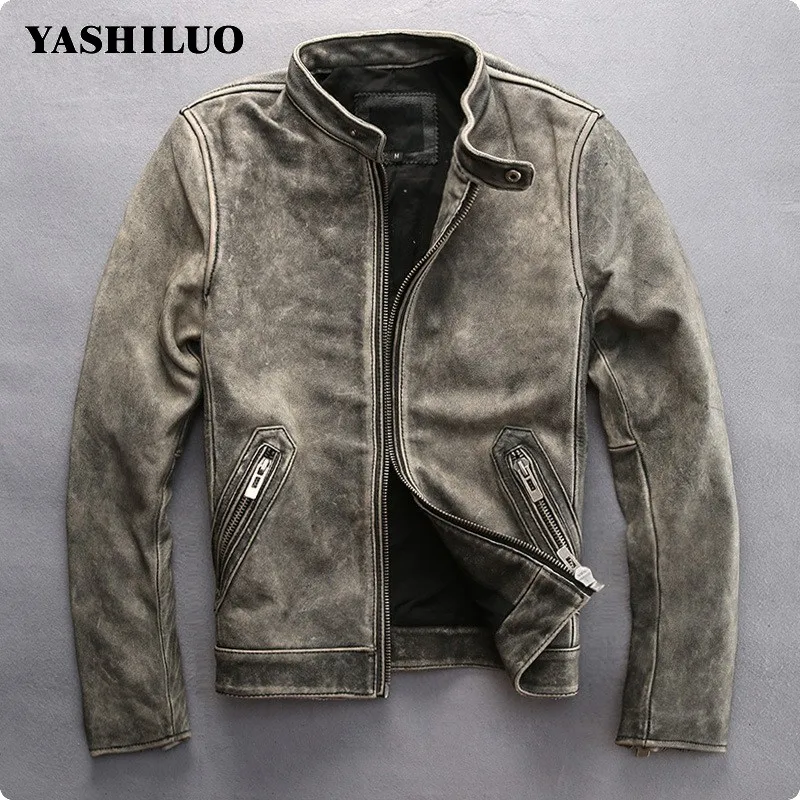 Vintage Men's Fashion cow leather motorcycle rider jacket ...
