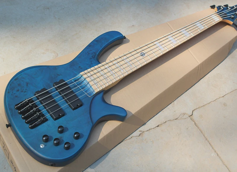 

Blue 5 Strings Electric Bass Guitar with ASH Body,Tree-burl Veneer,Black Hardwares,Maple Fretboard,offering customized services