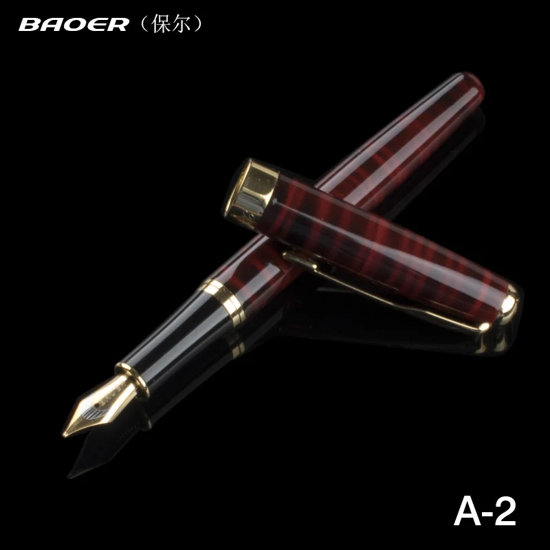

BAOER 388 Red and Black Stainless steel Business medium Nib Fountain Pen new Golden Trim F Nib