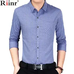 Riinr 2018 осень Особенности рубашки в клетку Для мужчин повседневные джинсы рубашка новое поступление с длинным рукавом Повседневное Slim Fit