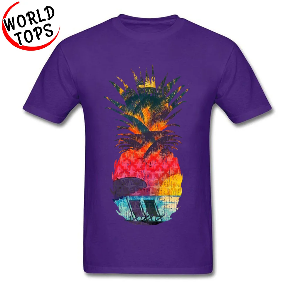 Fashionable Tops T Shirt Labor Day Faddish Crewneck 100% Cotton Fabric Top T-shirts Men T-Shirt Vintage Summer Beach in Pineapple Vintage Summer Beach in Pineapple purple