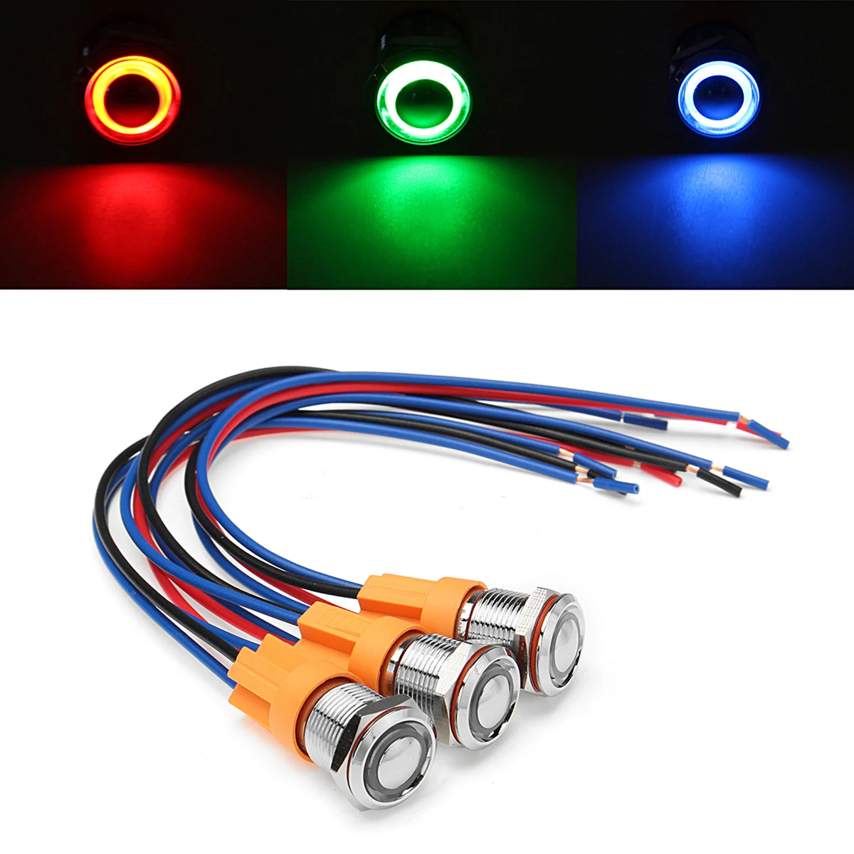

12V-24V 4Pin Self-Locking Switch 12mm Metal ON/OFF LED Push Button Switch Wiring Harness Switch Waterproof