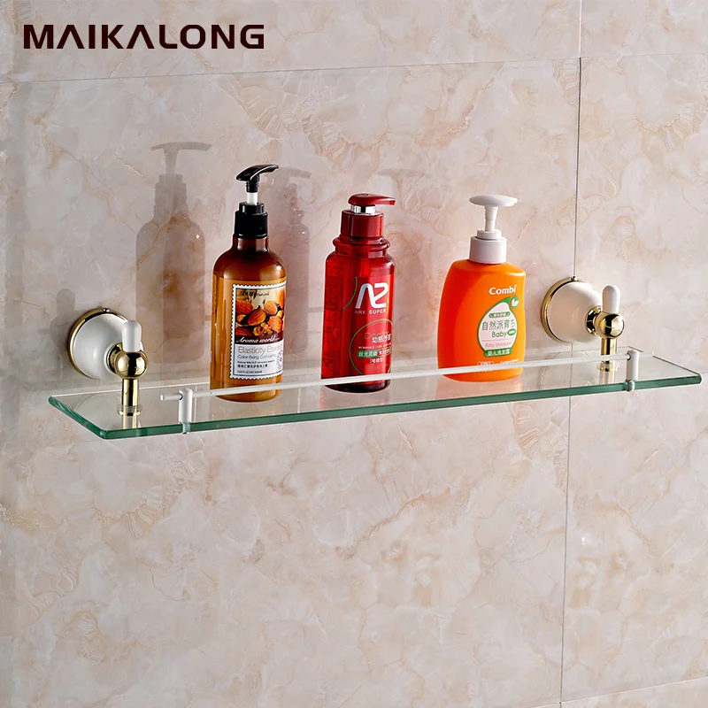 white painting baked with gold glass shelf Single Glass Shelf bathroom