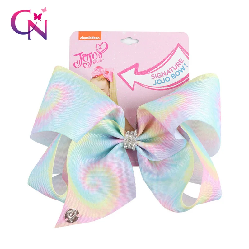 

8" Large JoJo Bow W Hair Clip For Girls Kids Handmade Metalic Printed Ribbon Knot Jumbo Hair Bow Hair Accessories