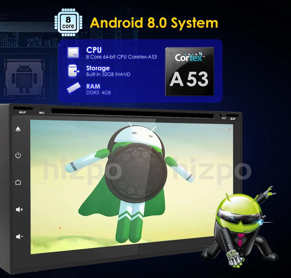 Discount 7" Octa Core Android 8.0 2din 4G RAM 32G ROM Car Radio Universal GPS Navigation Stereo Audio HD 1024*600 WIFI DVR DAB+ TPMS OBD 1