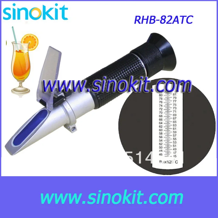 

Free Shipping Fashion and portable 45-82%Brix and Sugar Hand Refractometer without calibration oil RHB-82ATC