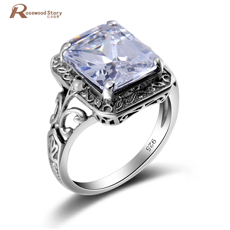 

Fashion Rings 925 Silver White Cubic Zirconia Inlayed Ring Elegant Retro Wedding Square Rhinestone Rings for Women Luxury Bijoux