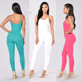 

Sexy Spaghetti Strap Backless Bodycon Jumpsuits Streetwear Sleeveless O-Neck Black White Rompers Casual Women Summer Jumpsuits