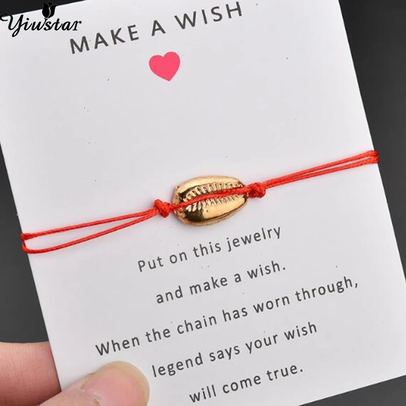 

Yiustar Lucky Red String Wish Sea Shell Bracelet Women Men's Jewelry Gift Adjustable Seashell Charm Bracelets Children Couple