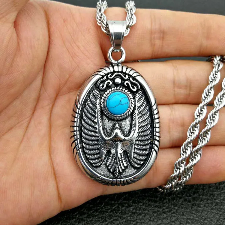 

Punk Vintage Style 316L Stainless Steel Turquoises Animal Eagle Hawk Pendants Necklaces for Men Jewerly Never Fade Gift