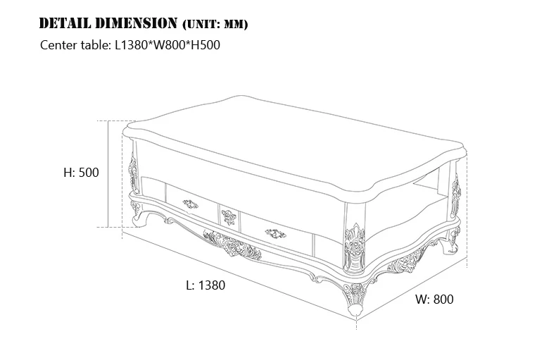 size of the center table