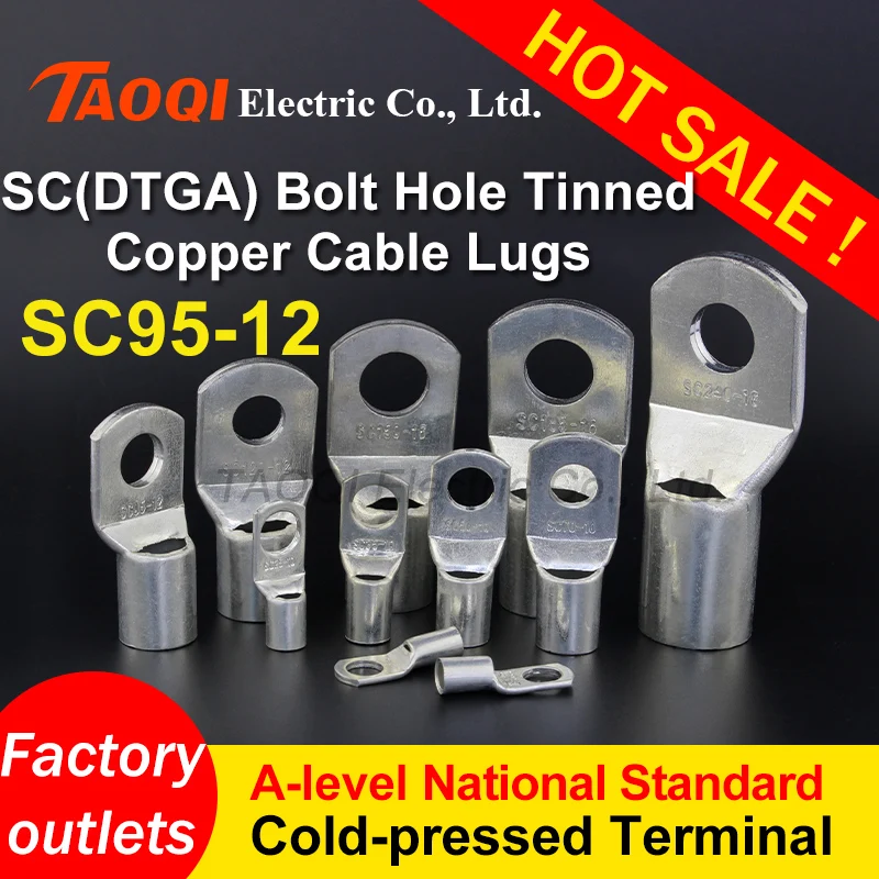 

1piece SC95-12 95mm2 Bolt Hole Tinned Copper Cable lugs Cold-pressed crimp type terminal A level National Standard