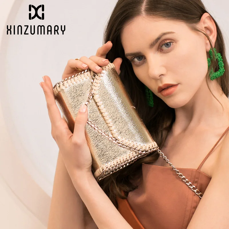 

Chain Bag Female 2019 New Casual Wild Metal Color Texture Small Square Bags Simple Women Shoulder Messenger Bag Female Crossbody