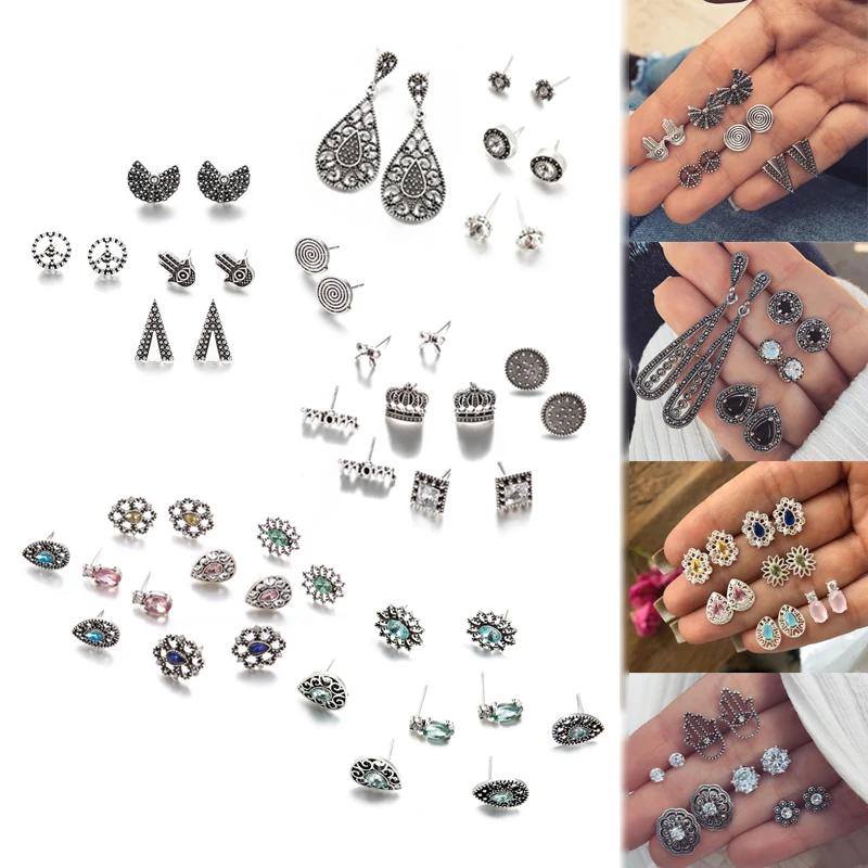 

4 Pairs/Set Women Crystal Bohemian Earring Fashion Dazzling 9 Models Allergy Free High Quality Graceful Unique
