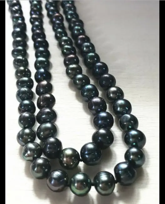 

baroque 8-9 MM SOUTH SEA Black PEARL NECKLACE 35" 50" Yellow CLASP