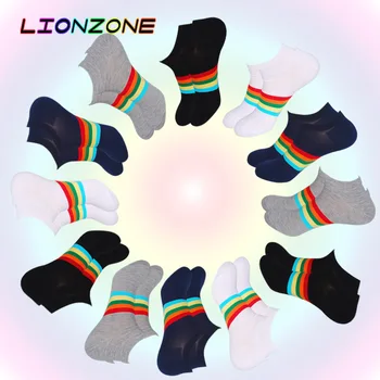 

Lionzone 12Pair/Lot Summer Thin Ankle Socks Men Rainbow & Stripe Design Nonslip Invisible Soft Colorful Bamboo Fiber Boat Socks