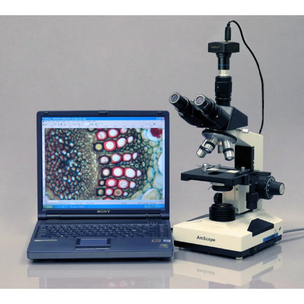 Lab Clinic Vet Microscope--AmScope Supplies 40X-1000X Lab Clinic Vet Trinocular Microscope
