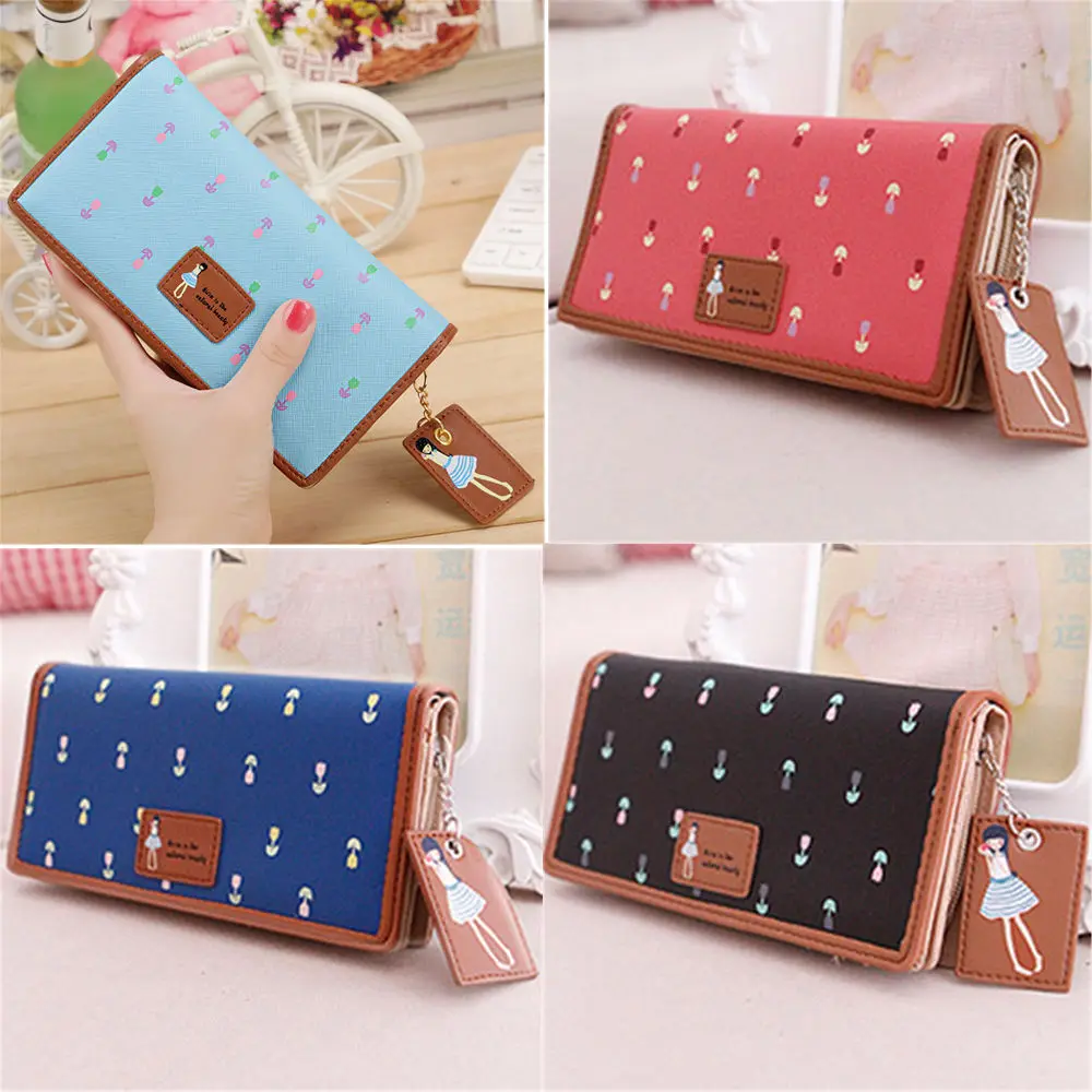 

Lady Women Long Card Coin Purse Handbag Clutch Wallet PU Lovely Woman  Flower Ladies Wallet Women 's Purse