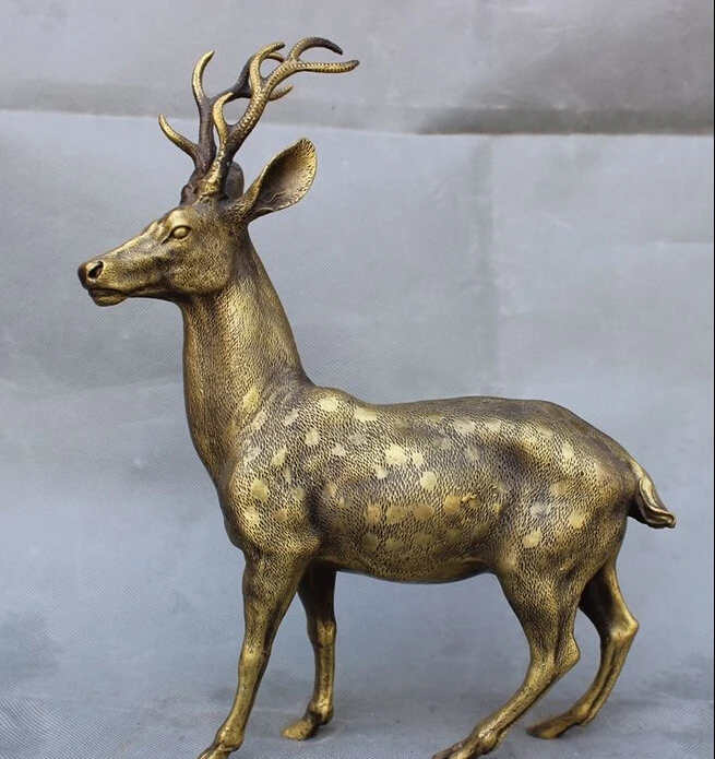 

12" Folk Chinese Bronze Lucky Longevity Run Deer Sika Statue Animals Sculpture