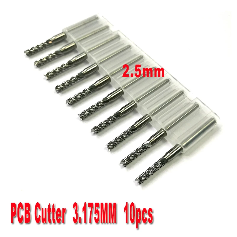 

10pcs 2.5mm PCB end mills Carbide Tools, CNC Cutting Bits, Millinging Cutters Kit for Engraving Mill Machine