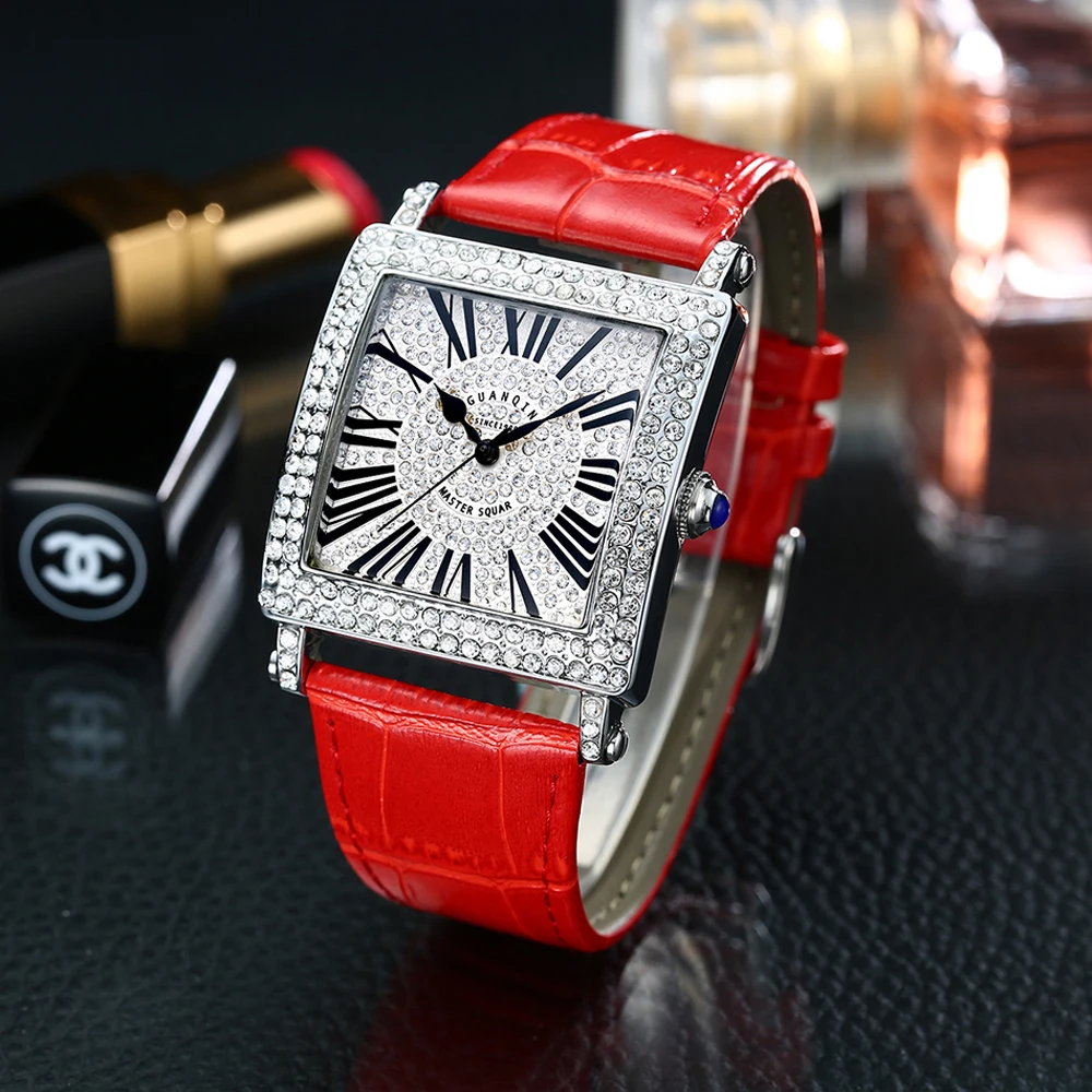 

2018 GUANQIN Top Brand New Luxury Quartz Wristwatch Men Women Diamond Style Waterproof Leather Watches Clocks dropshipping