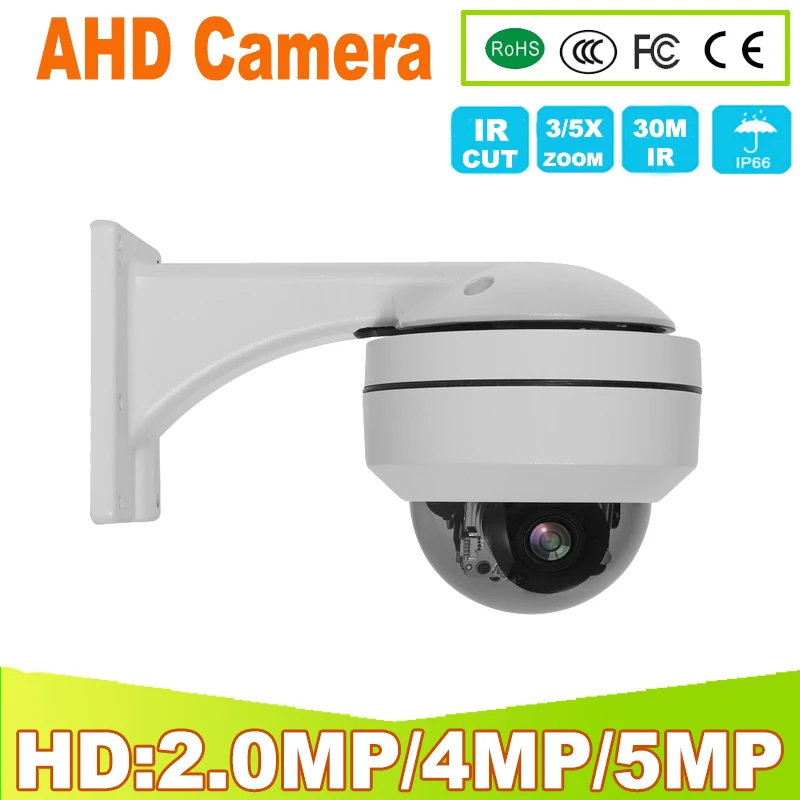 

CCTV Security TVI CVI AHD 2MP 5MP PTZ Dome Camera 4X Zoom 4in1 Pan Tilt 2.3~13mm Lens 5X zoom IR 30M IP66 Waterproof Vandalproof