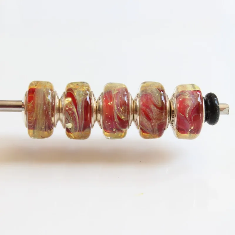 925 Sterling Silver Charm Beads A Drunken Golden Fan Glass Charms Bead Compatible Fit Troll European Brand Bracelet (9)
