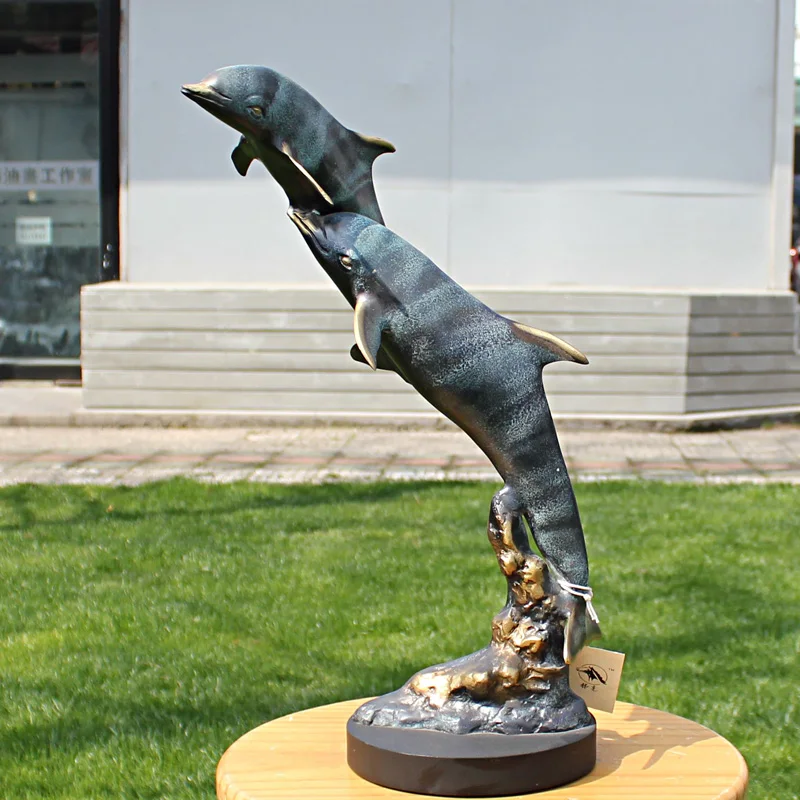 

Two copper copper bronze sculpture crafts like dolphin Home Furnishing ornaments business gifts decoration decoration
