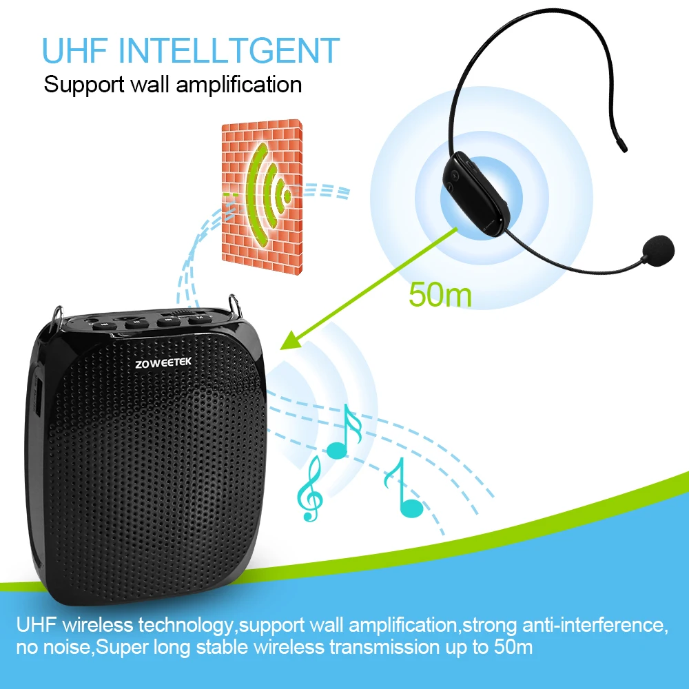 Zoweetek ультра Беспроводной Портативный UHF мини аудио динамик USB средство громкоговорящей связи для учителей промотуры руководство Йога