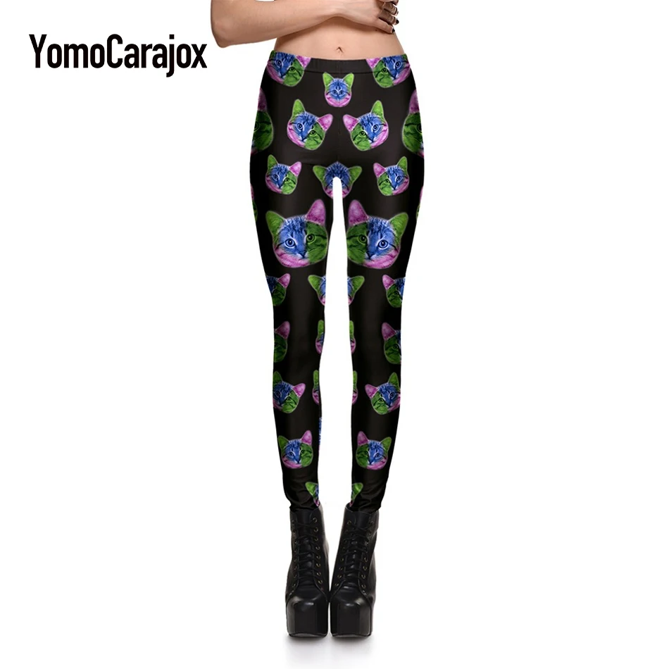 

HOT Sexy Fashion Slim Pirate Leggins Pants cat head digital printing leggings female personality high quality plus size