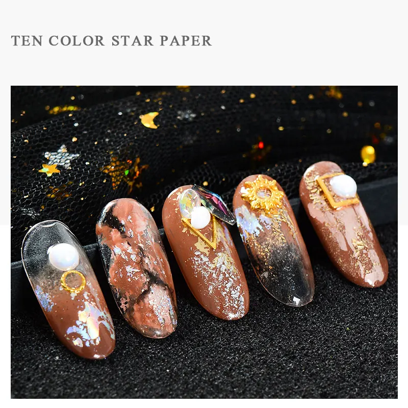 Rose Gold Holographic Nail Foils Starry Sky Glitter Nail Stickers Decals Art Transfer Stickers Gold Laser Paper Nail Art Tips