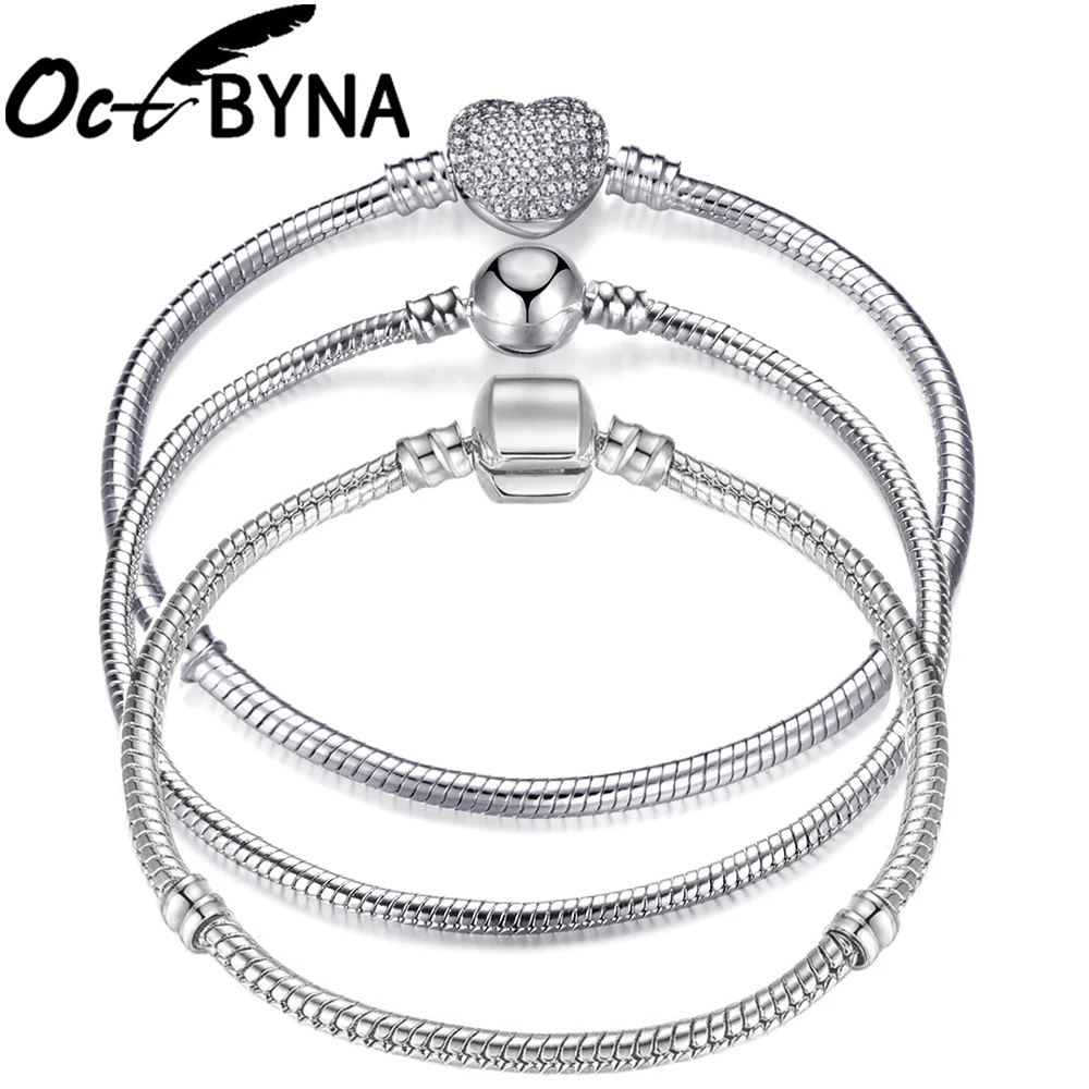 Octbyna, модный, посеребренный, в форме сердца, цепочка-змейка, очаровательный браслет для женщин, брендовый браслет и браслет, сделай сам, ювелирное изделие, подарок