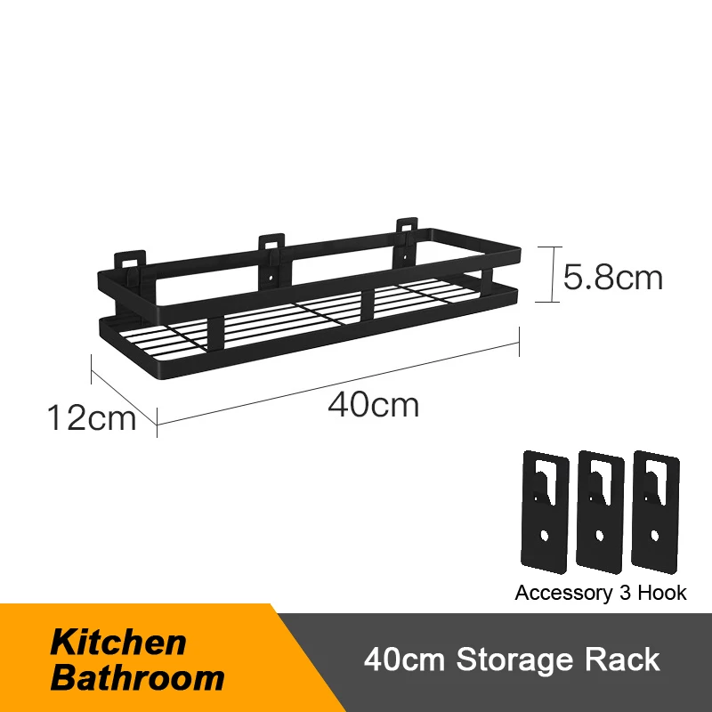 Настенный держатель для хранения из нержавеющей стали, кухонный стеллаж для приправ, полка для ванной комнаты, держатель для туалетных принадлежностей, домашняя организация - Цвет: 40cm Storage Rack