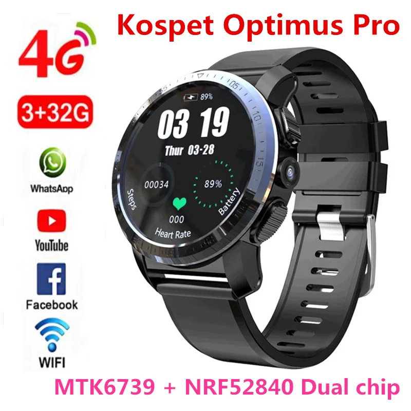 

KOSPET Optimus pro 3GB 32GB 8.0MP 800mAh IP67 Waterproof Dual Systems 4G Smart Watch Men 1.39" 454*454 Android smartwatch phone