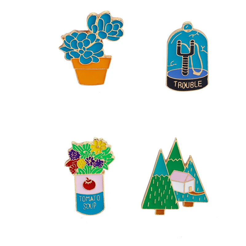

Cartoon Enamel Brooch Creative Plant Potted Woods Green Grass Grass Alloy Brooch Fashion Denim Shirt Collar Badge Jewelry Gifts