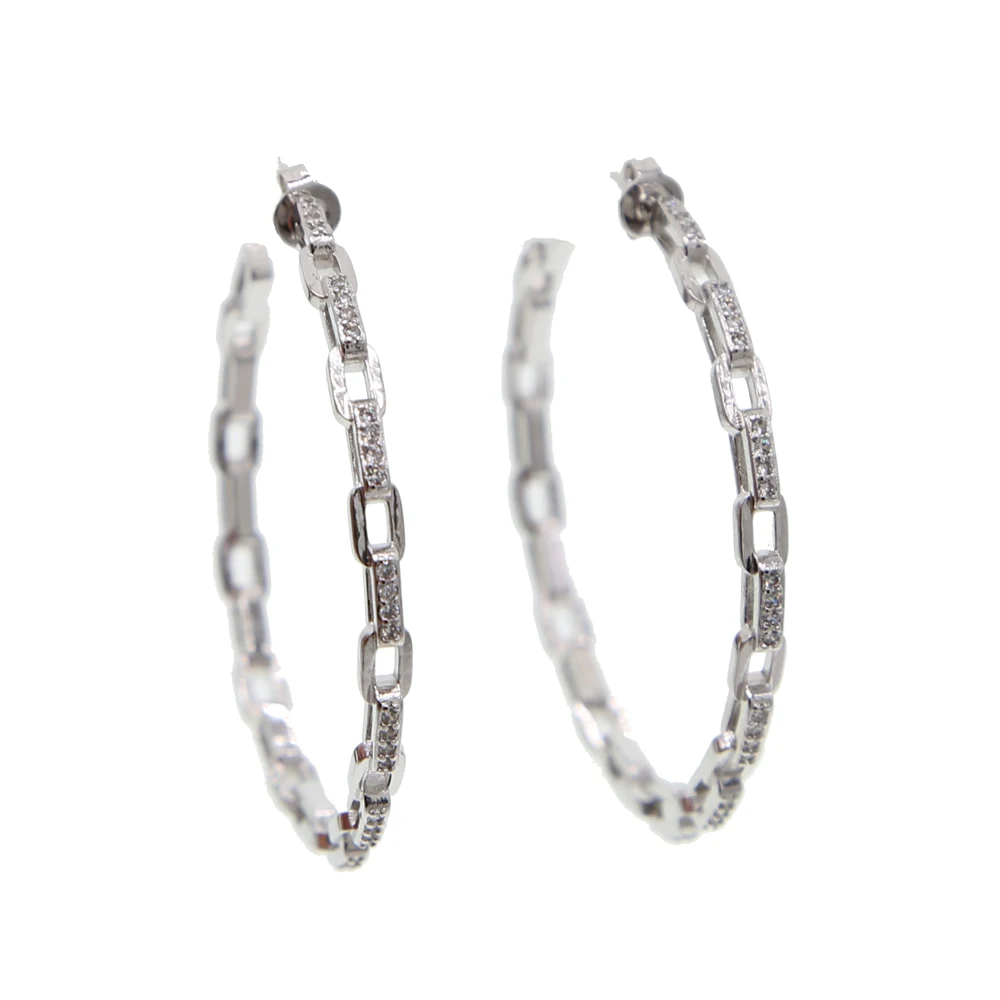 iced out cz open link chain hoop earring Gold silver color Rock punk hip hop women jewelry