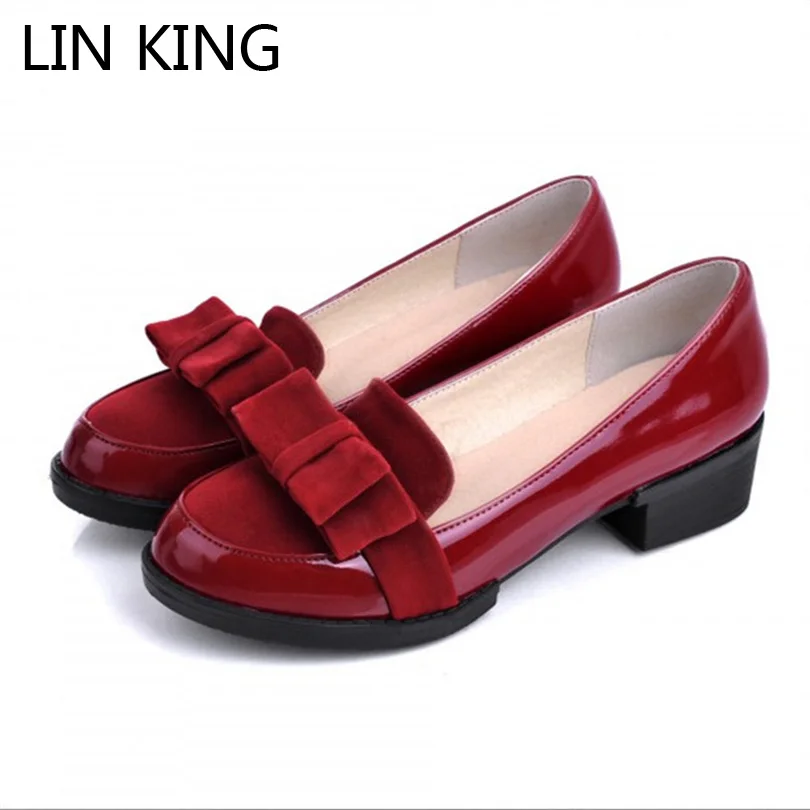 

LIN KING Patent Leahter Women Shoes British Style Square Heel Shallow Mouth Single Shoes Vintage Student Girl Party Shoes