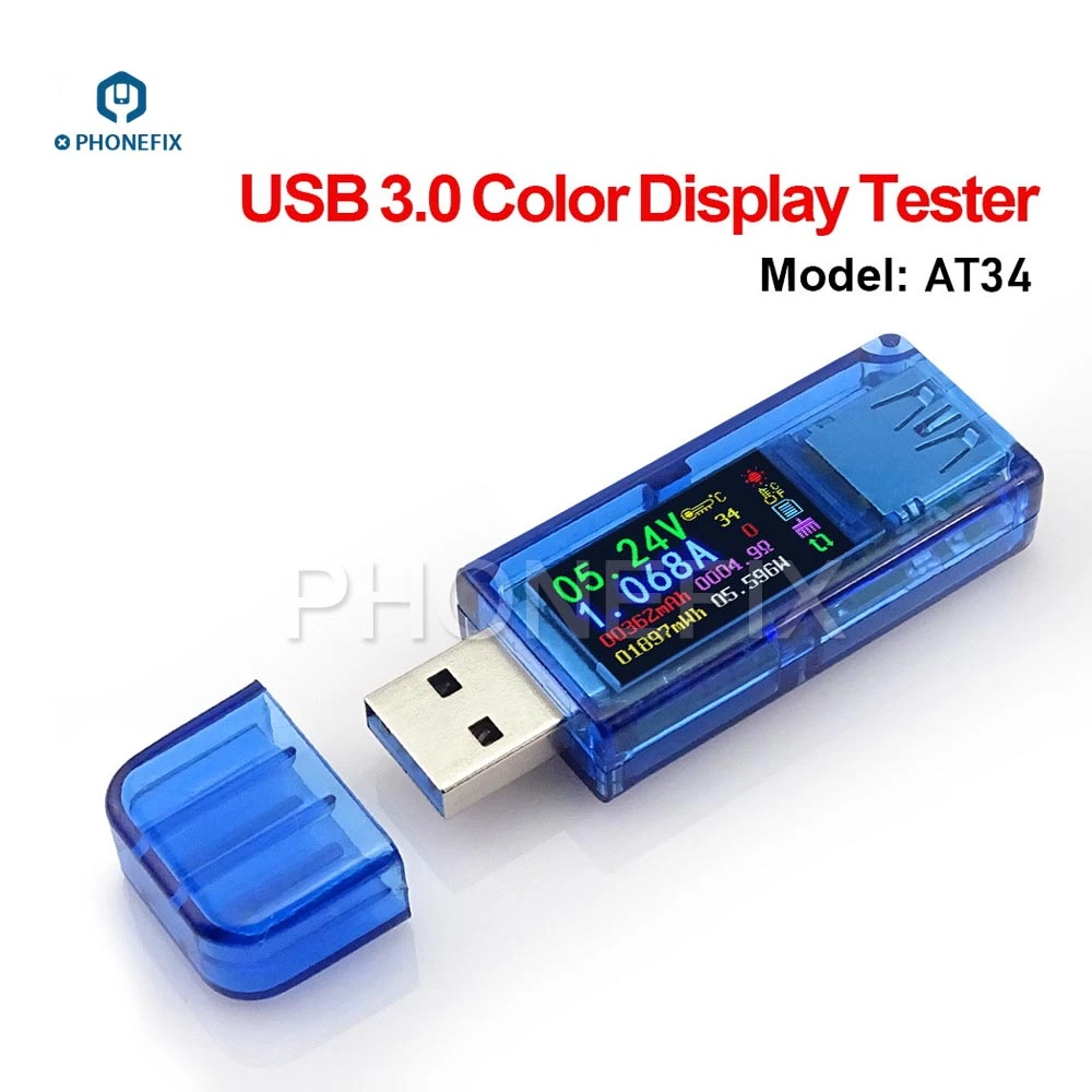 

AT34 USB Test Tool 3.0 Color LCD USB Tester Mini Multimeter Phone Repair Assistant for Voltmeter Ammeter Voltage Current