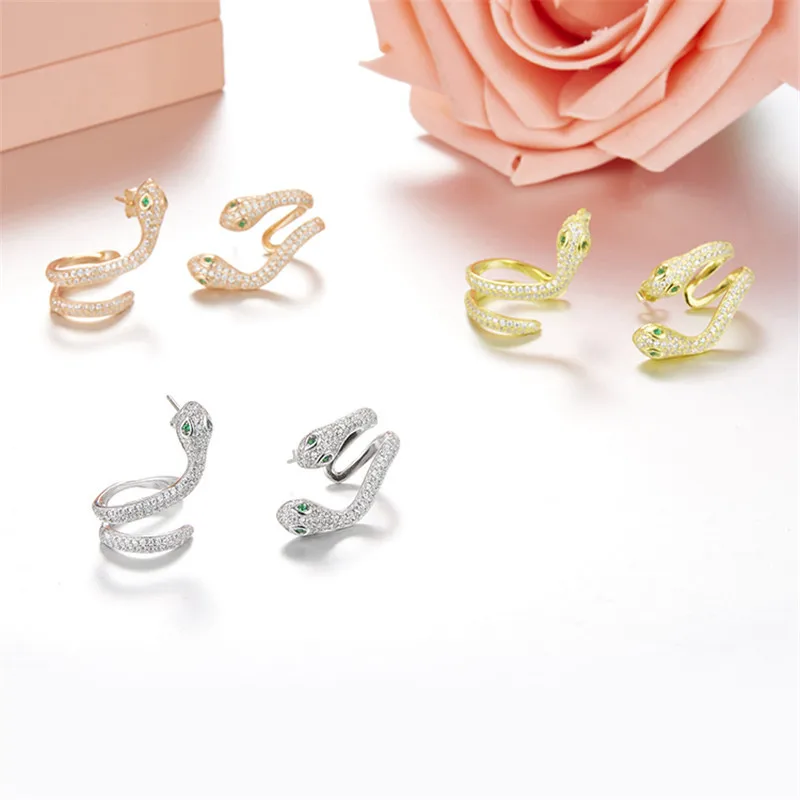 

Cubic Zirconia cz zircon green Eyes Snake stud Earrings Womenr girls Animal snake delicate cz monaco earrings silver jewelry