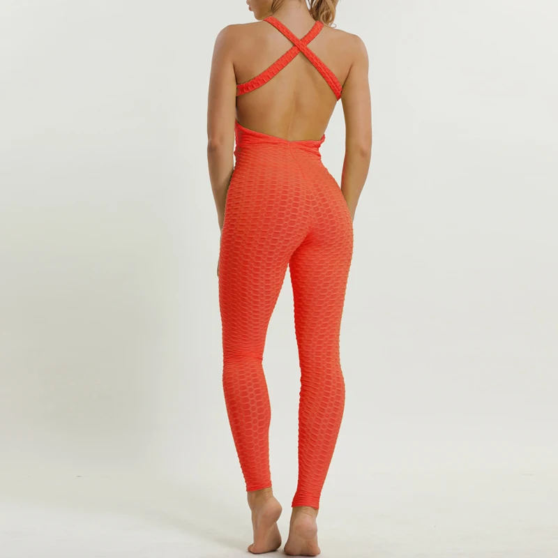 Open Back Sexy Sportswear Woman Gym Tight Leggings Fitness Jumpsuit