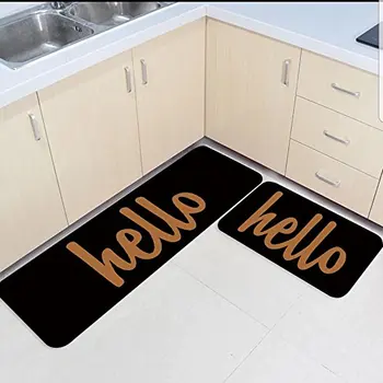 

2 Piece Kitchen Mats and Rugs Set Funny Hello Word Black Home Decorate Non Skid Bedroom Living Room Doormats