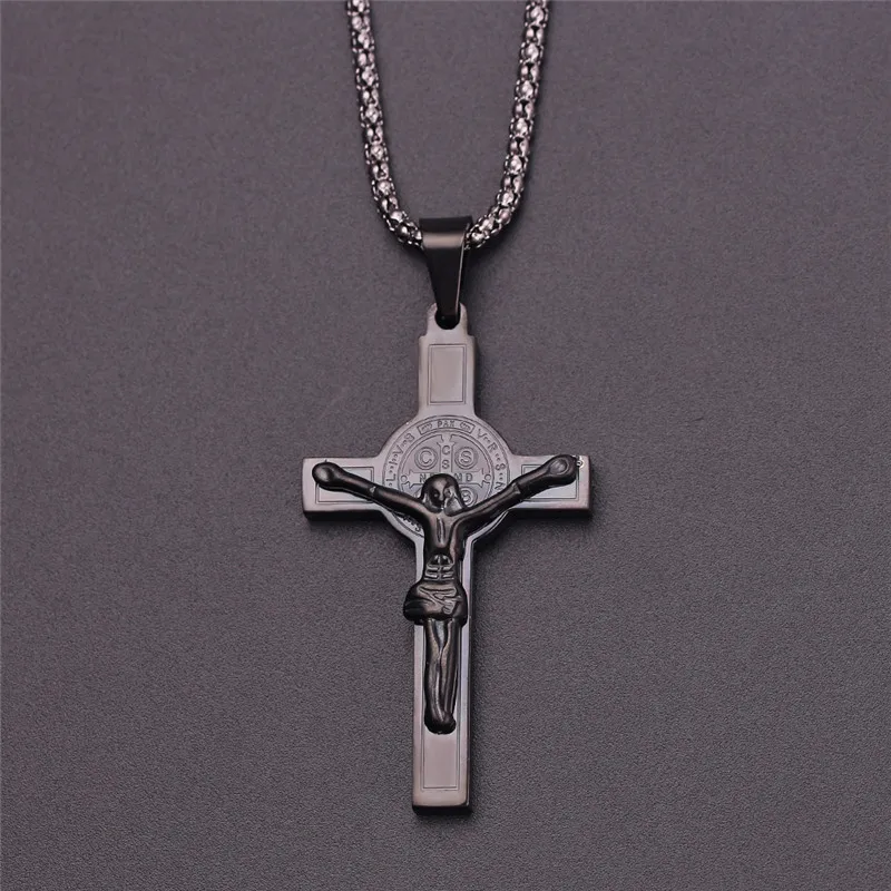 Модное ожерелье с крестом в виде Иисуса, серебряное, черное, в полоску, с крестиком, красиво выгравированное ожерелье, цепочка для попкорна, ювелирные изделия, подарки