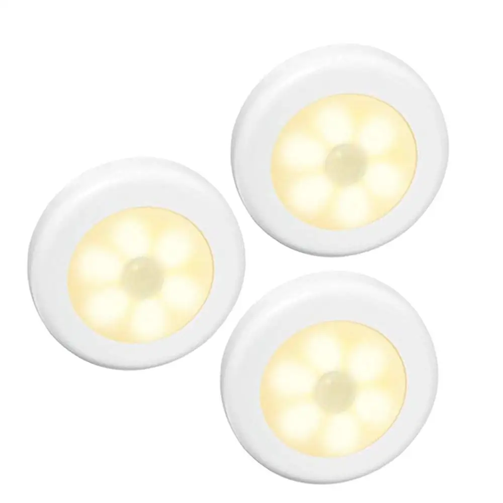 

Smart Night Light Led Sensor Light Human Body Infrared Sensor Light Led Cabinet Light Wardrobe Light Round Sensor Light 3Pcs