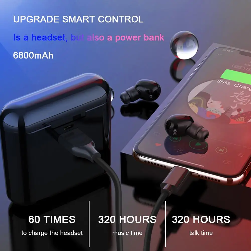 

XQ TWS Bluetooth 5.0 Headset Mini Binaural Bluetooth Earphone With 6800mAh Charging Box Music Siri Stereo PK Q32 Earbuds