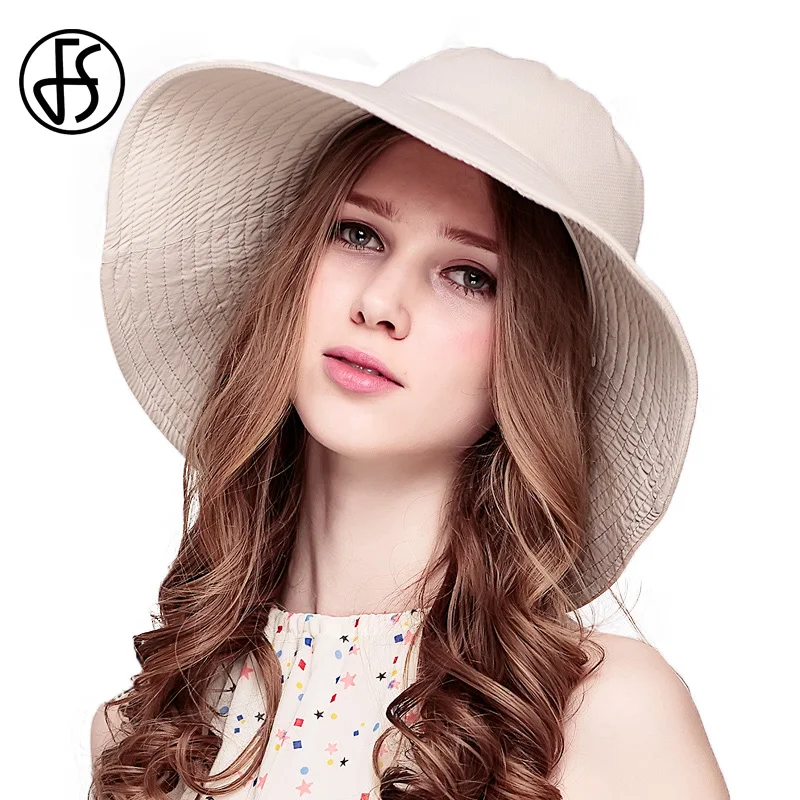 FS Summer Large Wide Brim Beach Sun Hats For Women Foldable Floppy