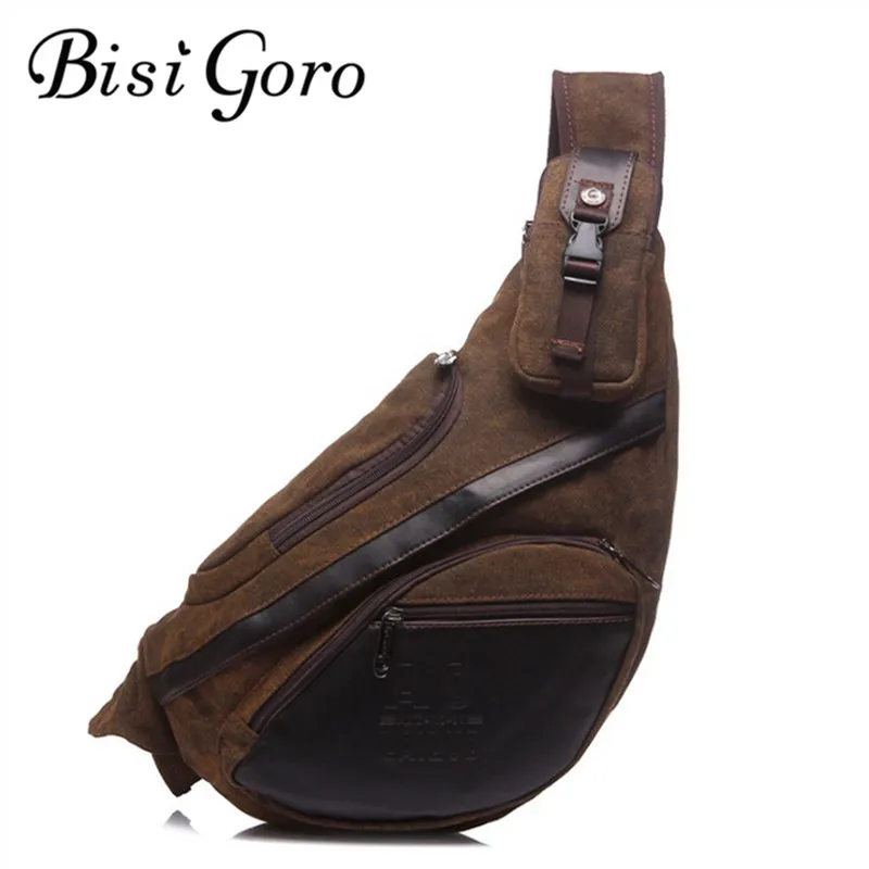

Bisi Goro 2018 Vintage Chest Bag Men Big Large Travel Bag Chest Pack High-quality Man Half Moon Canvas Bags 2018 Dropshipping