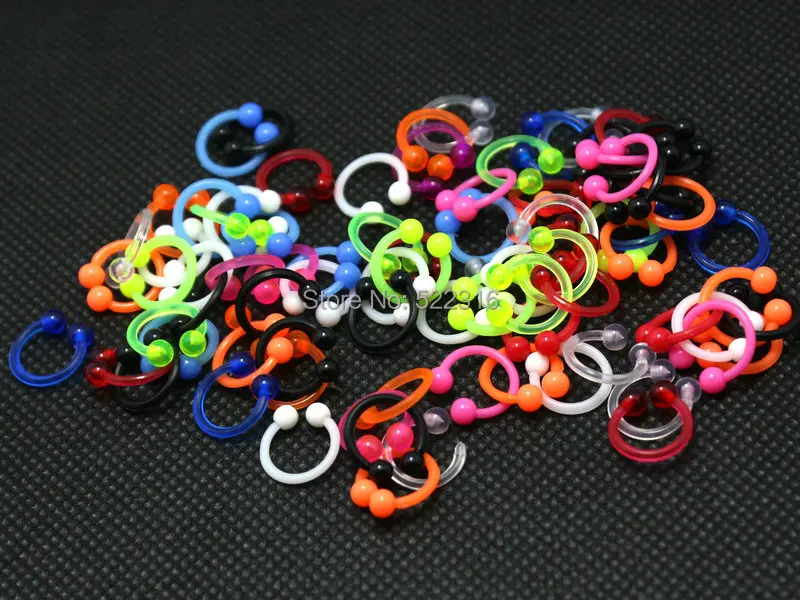 Круговое кольцо в форме подковы cbr разных цветов, 100 шт., ювелирные изделия для пирсинга, Биопласт, штанга, акриловый шар