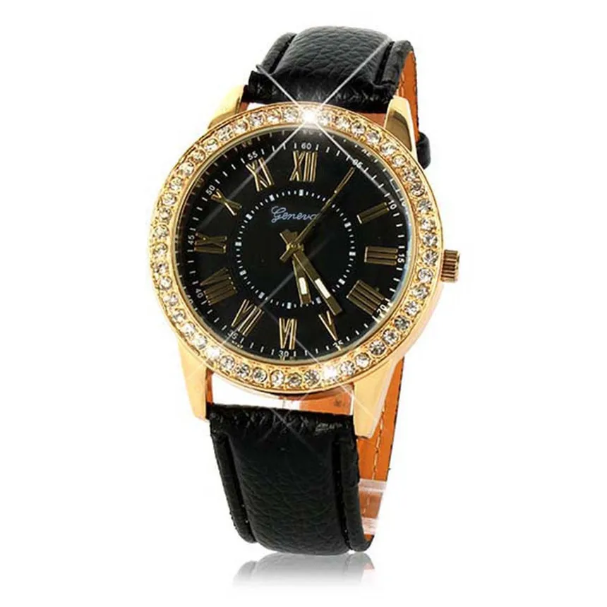 Роскошный ремешок Bling Стразы Золотые Кристальные часы для женщин из