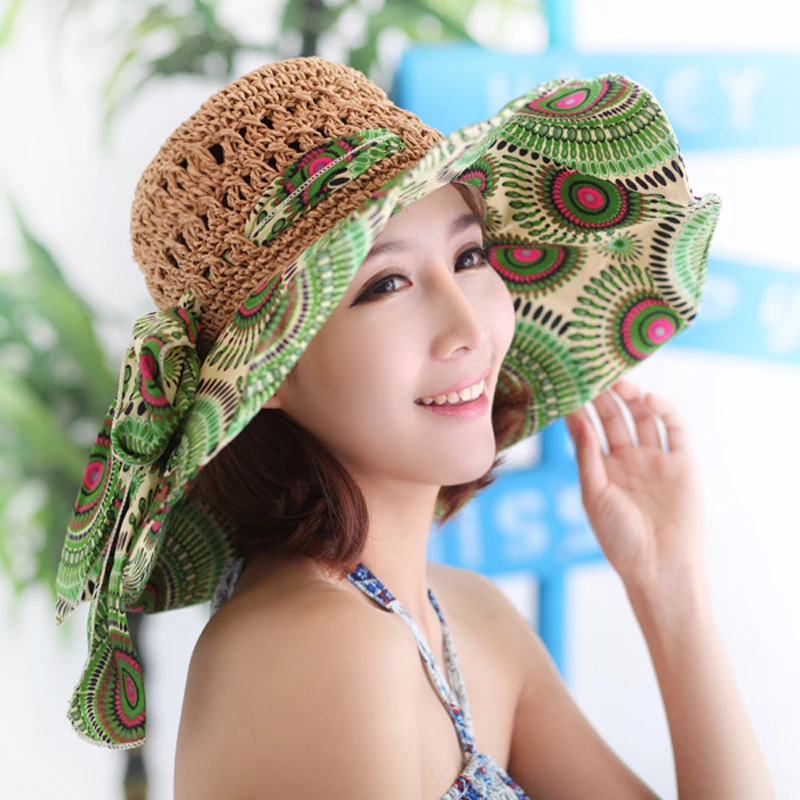 

Lady New Handmade Flower Straw Sun Hats Women Wide Brim Beach Sun Cap Girls Breathable Collapsible Travel Hats B-7991