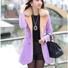 Высокое качество большие смеси меховой воротник двубортное щуковое шерстяное пальто женское весеннее теплое элегантное шерстяное пальто осень зима